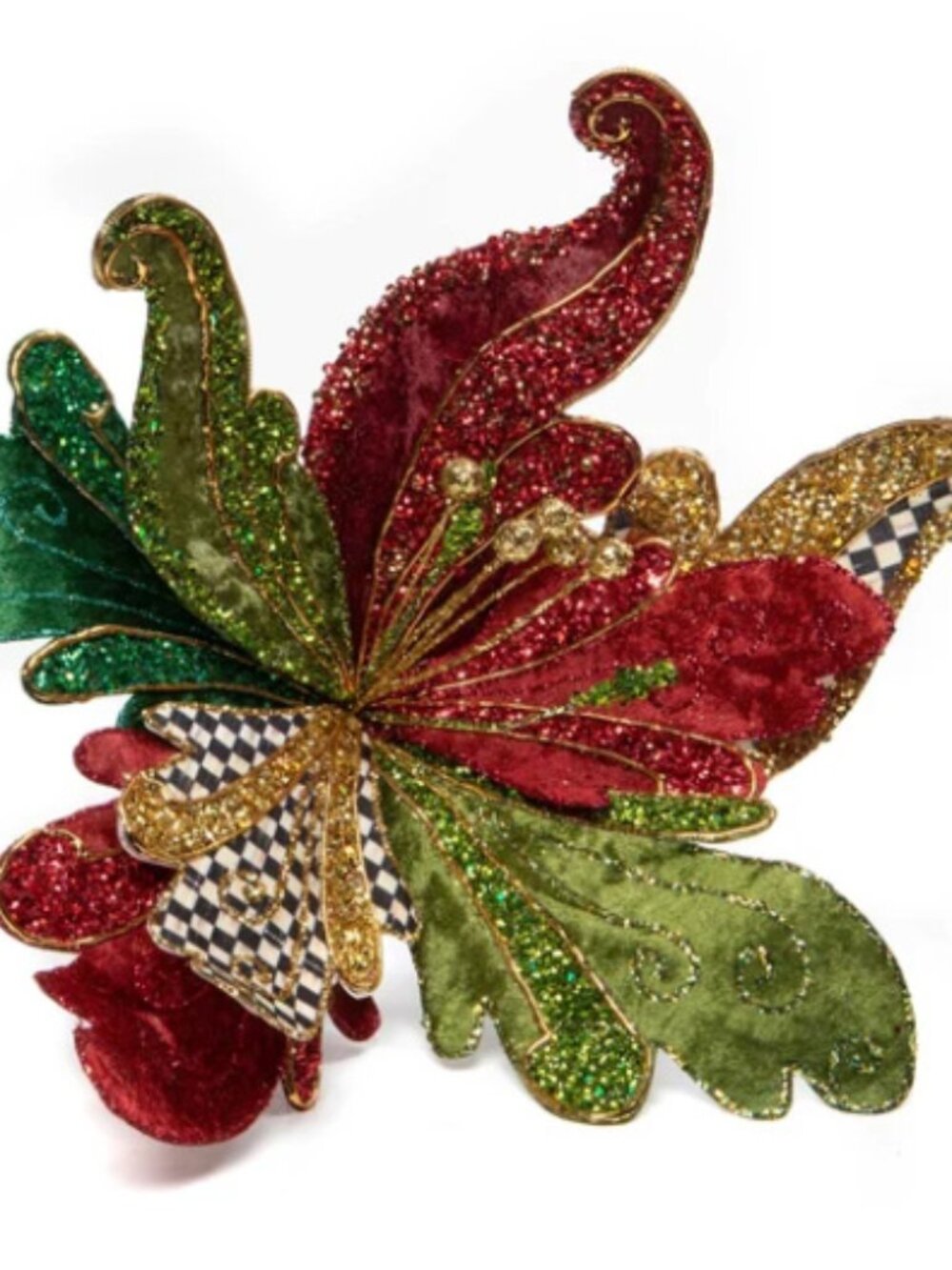 MacKenzie Childs Christmas Magic Flower Clip With Courtly Check Sparkle